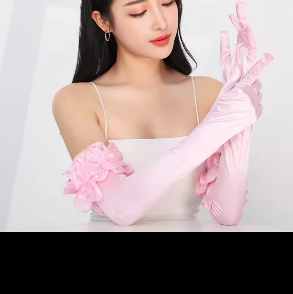 Elegant Pink Satin Gloves